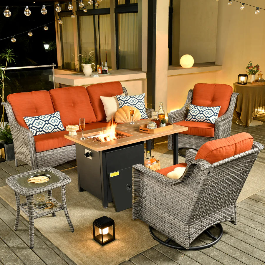 Conversation Set 5-Piece PAD Series include Rocking Chair & 47"Fire Pit Table