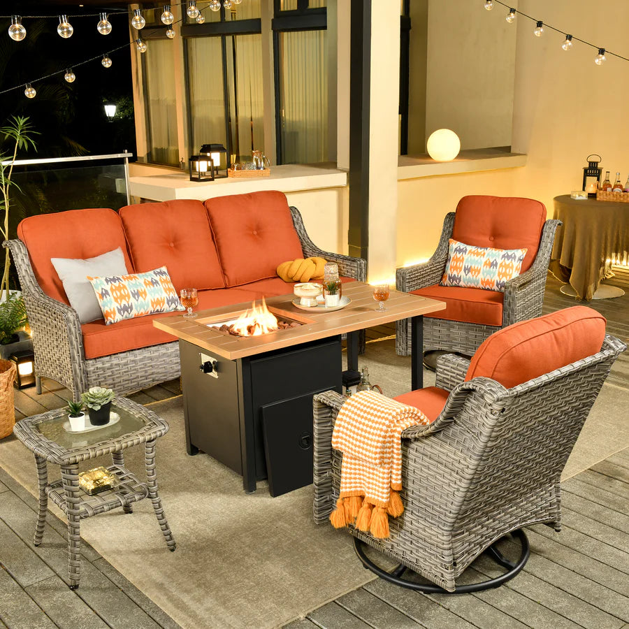 Conversation Set 5-Piece PAD Series include Rocking Chair & 47"Fire Pit Table