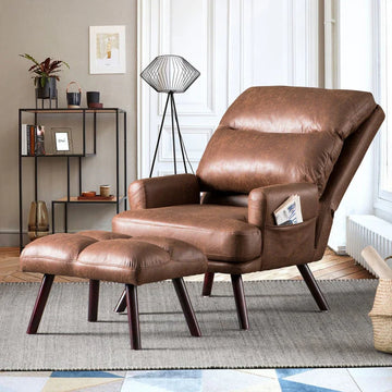 Living Room Accent Chair with Ottoman, 6 Angles Adjustable