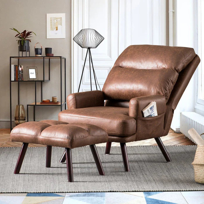 Living Room Accent Chair with Ottoman, 6 Angles Adjustable