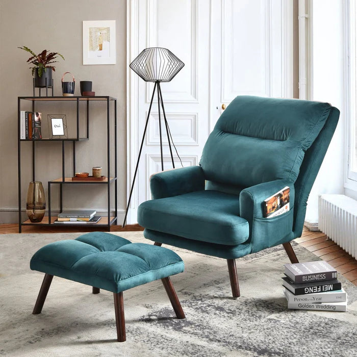 Living Room Accent Chair with Ottoman, 6 Angles Adjustable