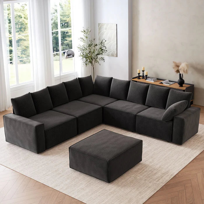 Living Room Modular Couch 6-Pieces Set, Wide Armrests