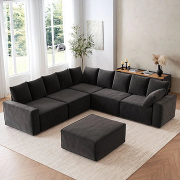 Living Room Modular Couch 6-Pieces Set, Wide Armrests
