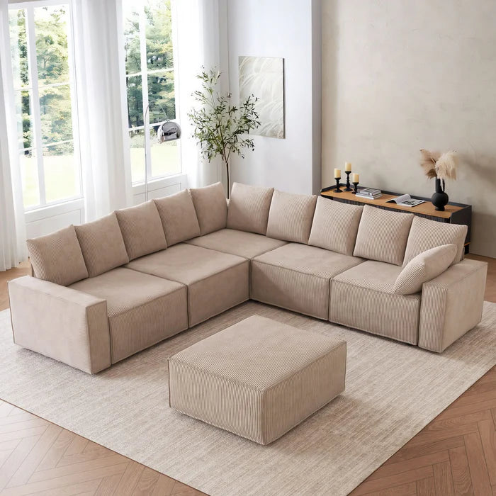 Living Room Modular Couch 6-Pieces Set, Wide Armrests