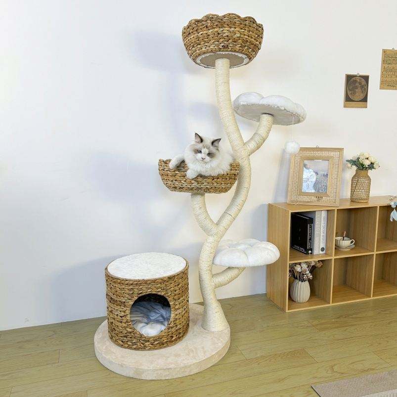 Natural Plantain Leaf Weaving Cat Climbing Frame Tree House Modern Luxury Tower Scratching Pillar Cat Tree