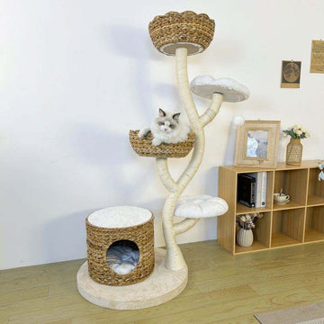 Natural Plantain Leaf Weaving Cat Climbing Frame Tree House Modern Luxury Tower Scratching Pillar Cat Tree