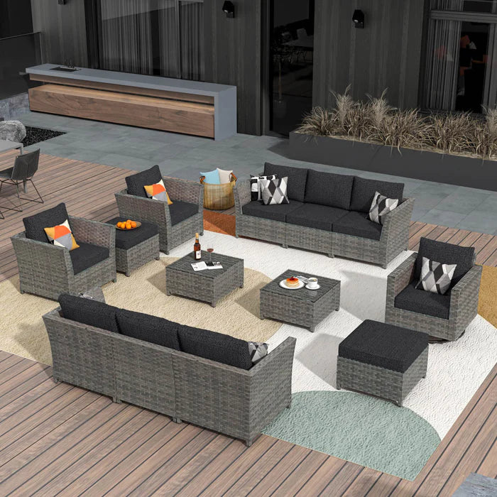 New Rimaru Series Patio Furniture Set 13-Piece include Swivel Chairs Set Partially Assembled