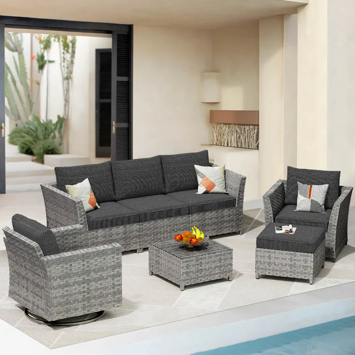 New Rimaru Series Patio Furniture Set 7-Piece include Swivel Chairs Set Partially Assembled