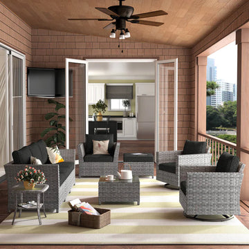 New Rimaru Series Patio Furniture Set 9-Piece include Swivel Chairs Set Partially Assembled