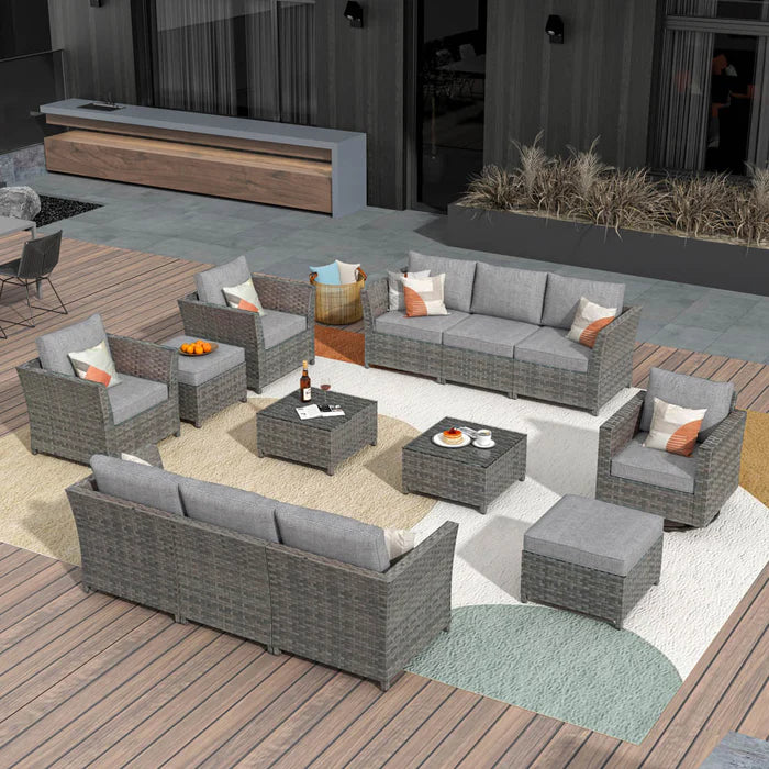 New Rimaru Series Patio Furniture Set 13-Piece include Swivel Chairs Set Partially Assembled