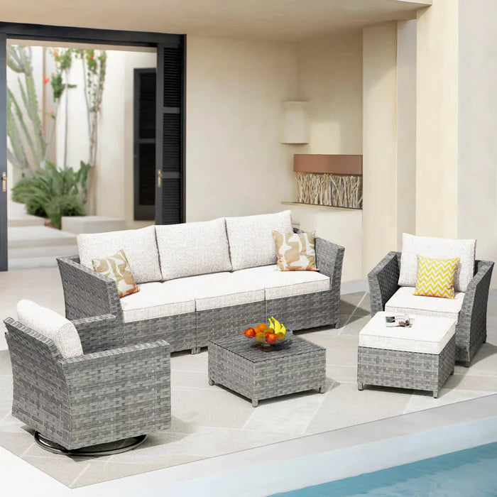 New Rimaru Series Patio Furniture Set 7-Piece include Swivel Chairs Set Partially Assembled