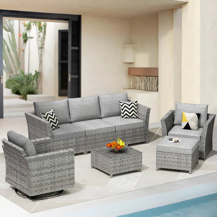 New Rimaru Series Patio Furniture Set 7-Piece include Swivel Chairs Set Partially Assembled