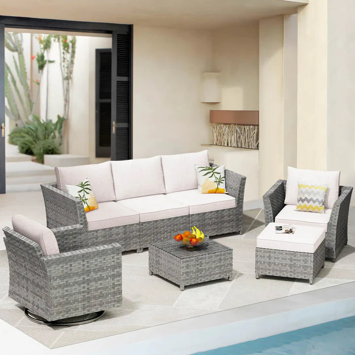 New Rimaru Series Patio Furniture Set 7-Piece include Swivel Chairs Set Partially Assembled