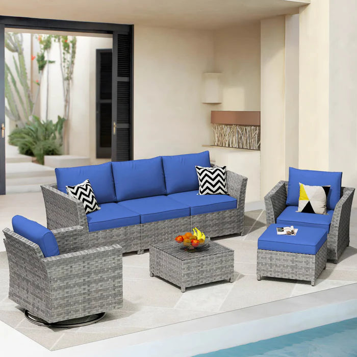 New Rimaru Series Patio Furniture Set 7-Piece include Swivel Chairs Set Partially Assembled