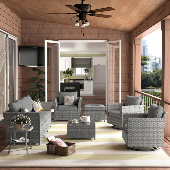 New Rimaru Series Patio Furniture Set 9-Piece include Swivel Chairs Set Partially Assembled