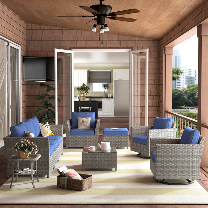 New Rimaru Series Patio Furniture Set 9-Piece include Swivel Chairs Set Partially Assembled