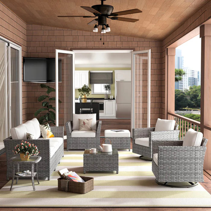 New Rimaru Series Patio Furniture Set 9-Piece include Swivel Chairs Set Partially Assembled
