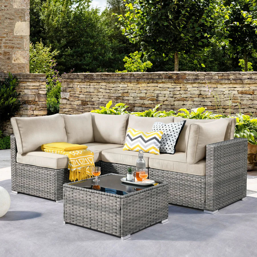 Outdoor 5 Piece Coversation Set with Coffee Table,Sectional Patio Furniture Set with All-Weather Wicker Sofa