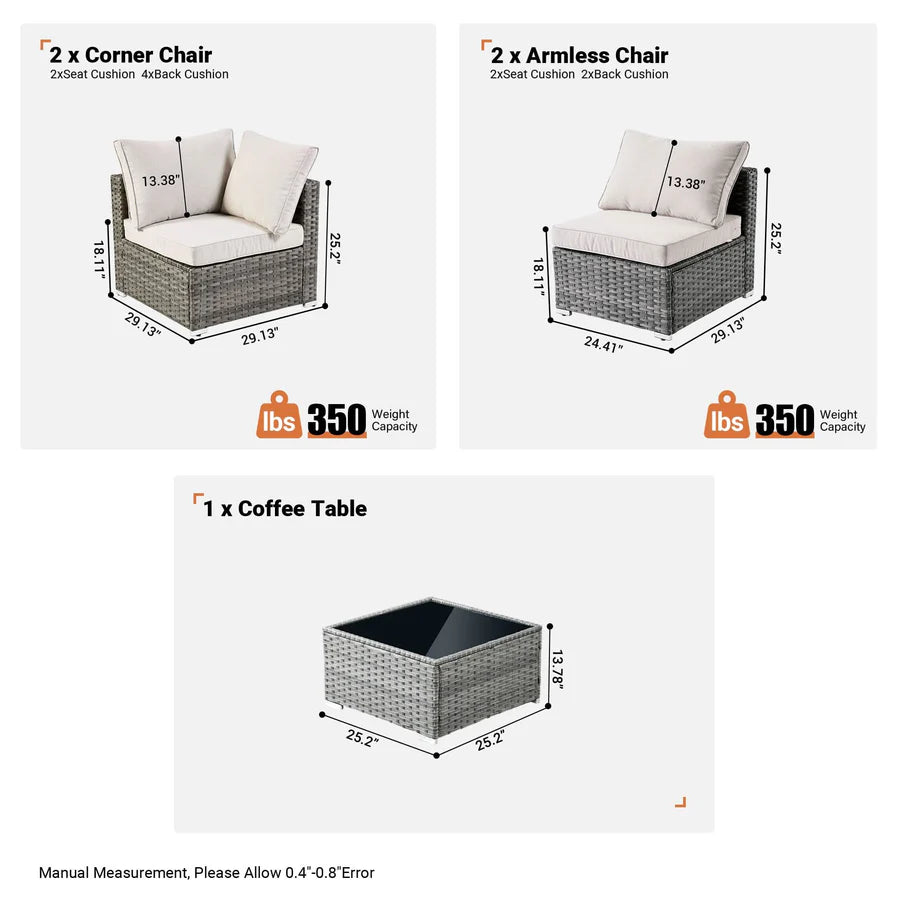 Outdoor 5 Piece Coversation Set with Coffee Table,Sectional Patio Furniture Set with All-Weather Wicker Sofa