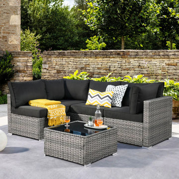 Outdoor 5 Piece Coversation Set with Coffee Table,Sectional Patio Furniture Set with All-Weather Wicker Sofa