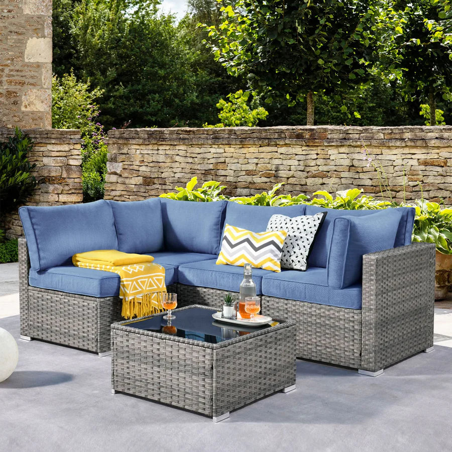 Outdoor 5 Piece Coversation Set with Coffee Table,Sectional Patio Furniture Set with All-Weather Wicker Sofa