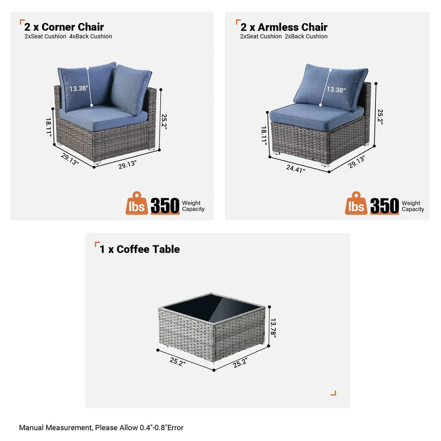 Outdoor 5 Piece Coversation Set with Coffee Table,Sectional Patio Furniture Set with All-Weather Wicker Sofa