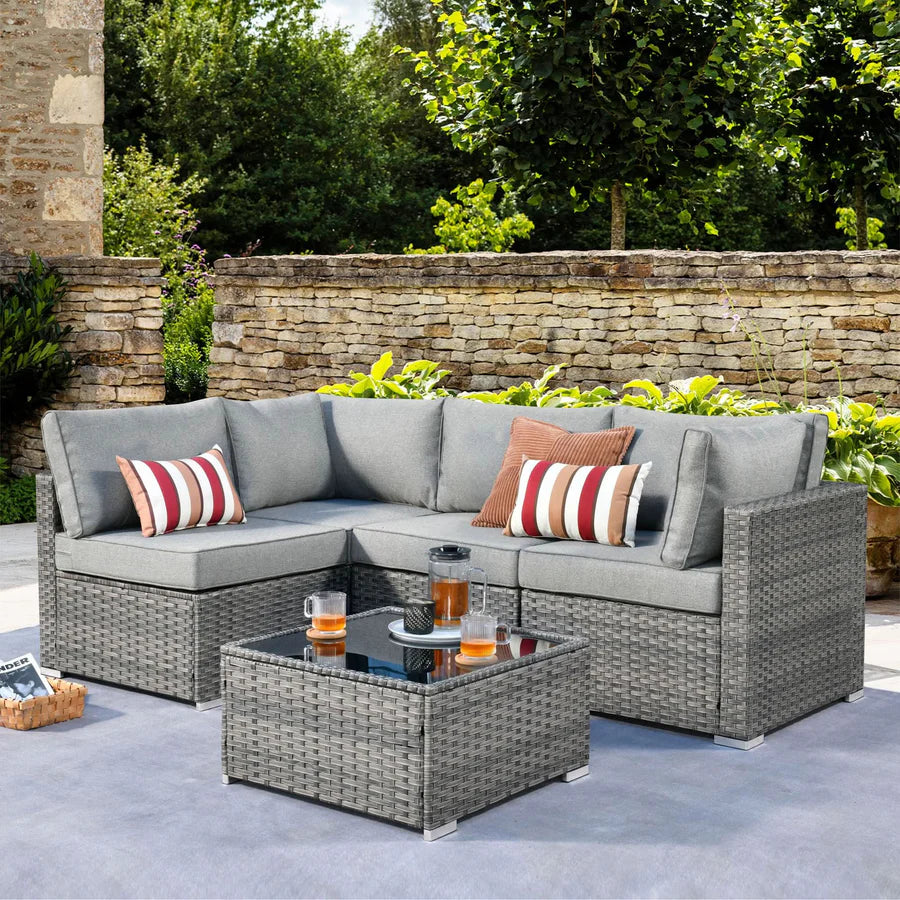 Outdoor 5 Piece Coversation Set with Coffee Table,Sectional Patio Furniture Set with All-Weather Wicker Sofa
