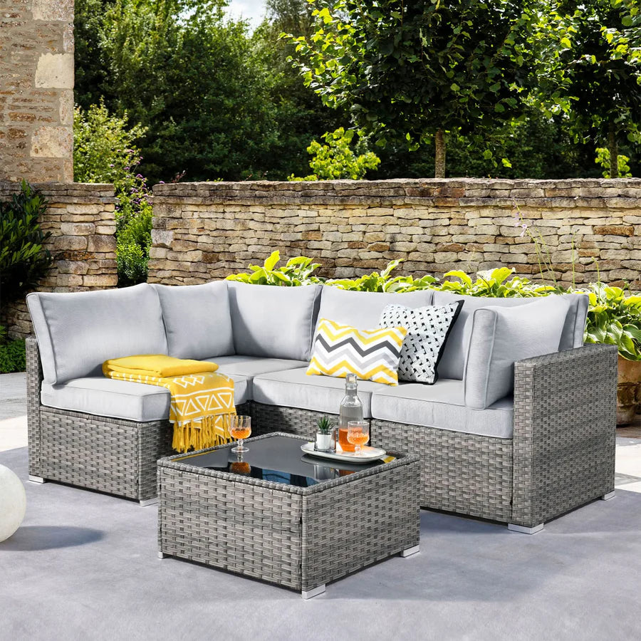 Outdoor 5 Piece Coversation Set with Coffee Table,Sectional Patio Furniture Set with All-Weather Wicker Sofa