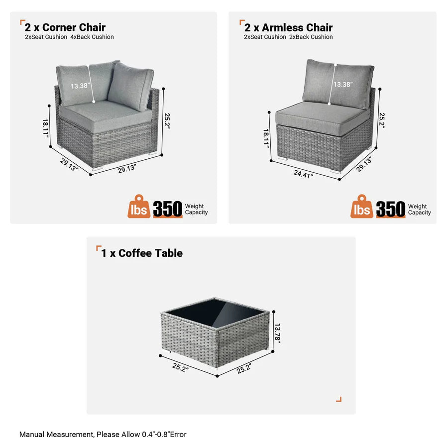 Outdoor 5 Piece Coversation Set with Coffee Table,Sectional Patio Furniture Set with All-Weather Wicker Sofa