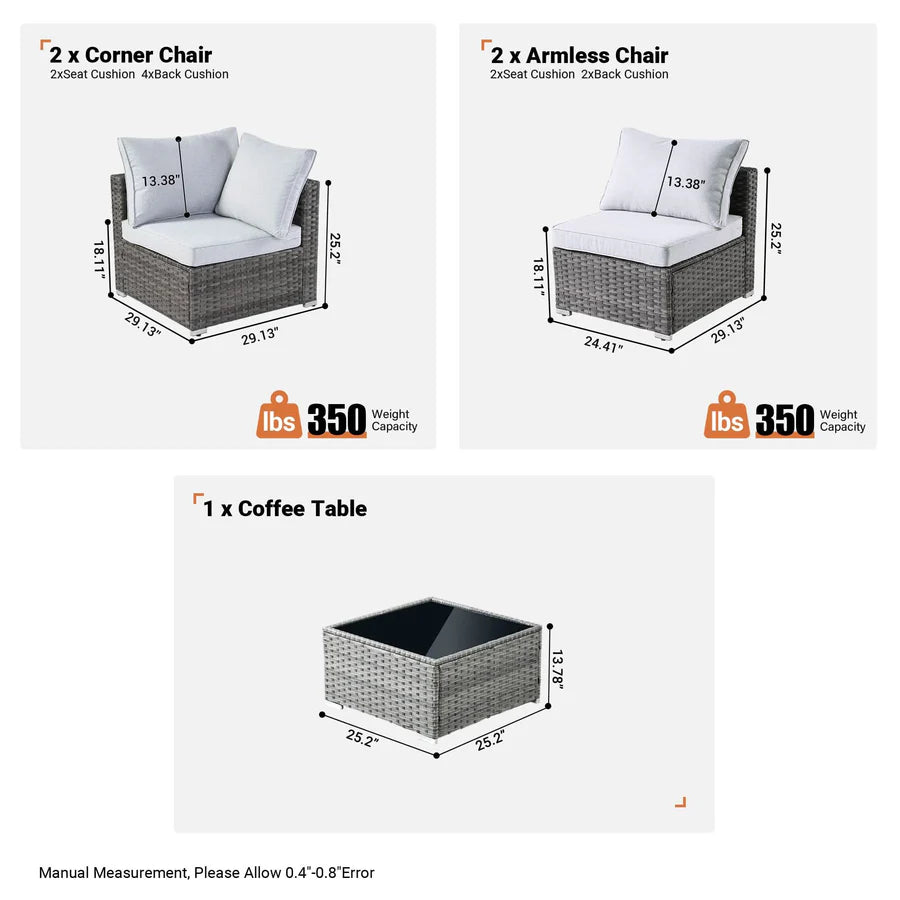 Outdoor 5 Piece Coversation Set with Coffee Table,Sectional Patio Furniture Set with All-Weather Wicker Sofa