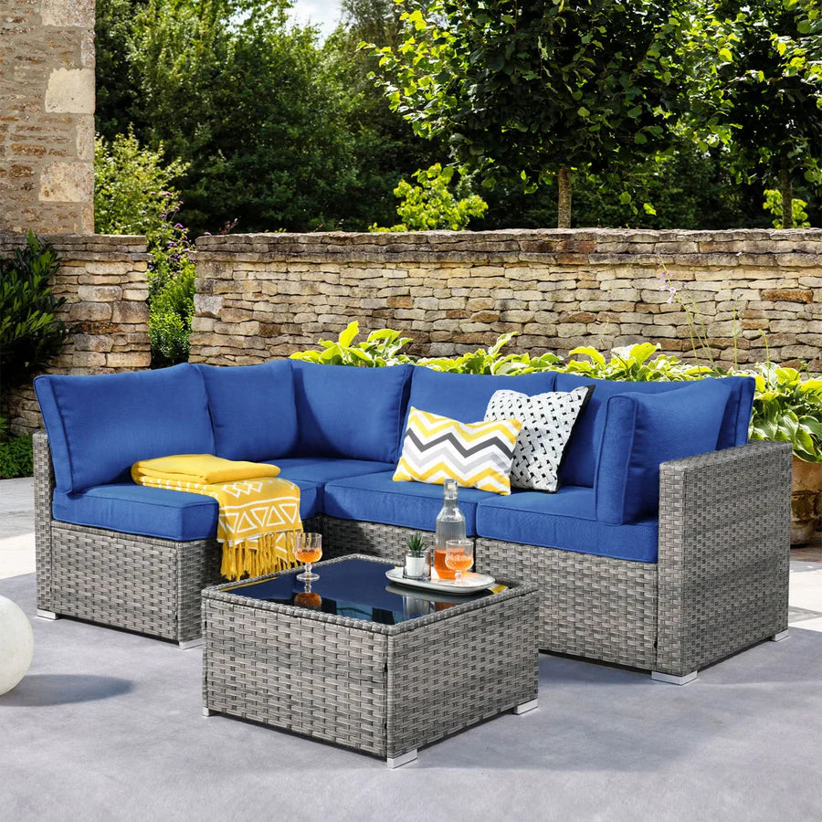Outdoor 5 Piece Coversation Set with Coffee Table,Sectional Patio Furniture Set with All-Weather Wicker Sofa