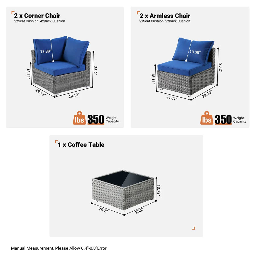 Outdoor 5 Piece Coversation Set with Coffee Table,Sectional Patio Furniture Set with All-Weather Wicker Sofa