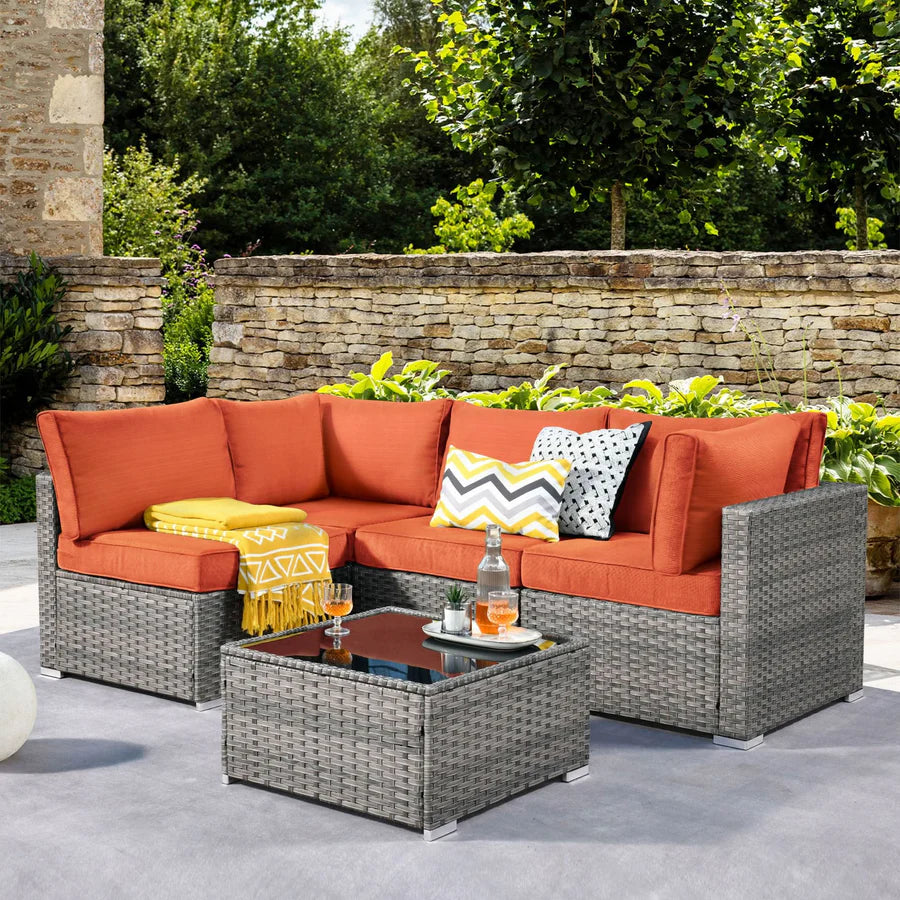 Outdoor 5 Piece Coversation Set with Coffee Table,Sectional Patio Furniture Set with All-Weather Wicker Sofa