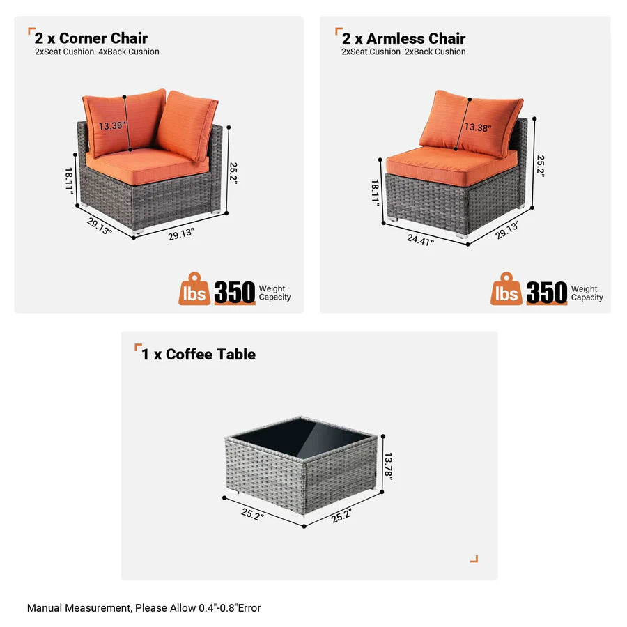 Outdoor 5 Piece Coversation Set with Coffee Table,Sectional Patio Furniture Set with All-Weather Wicker Sofa
