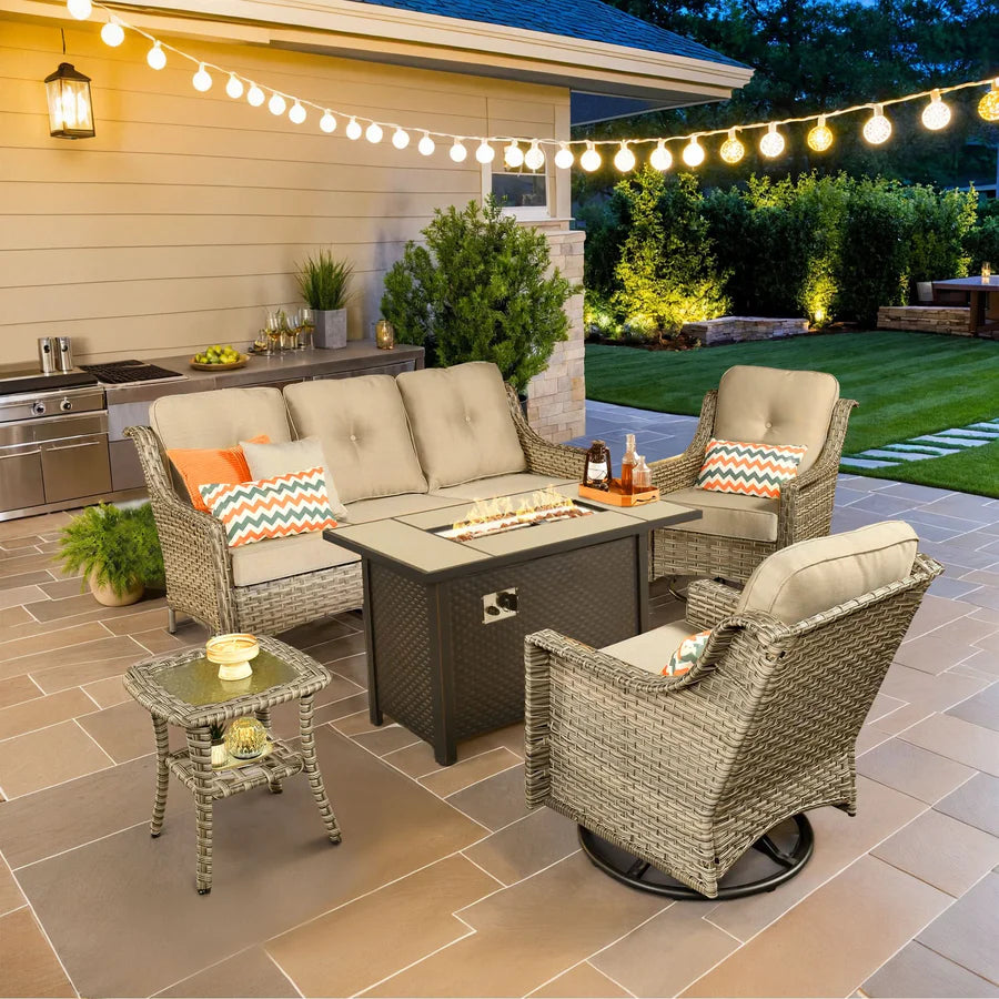 Outdoor 5 Pieces Coversation Set with 42" Fire Pit Table