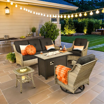 Outdoor 5 Pieces Coversation Set with 42" Fire Pit Table