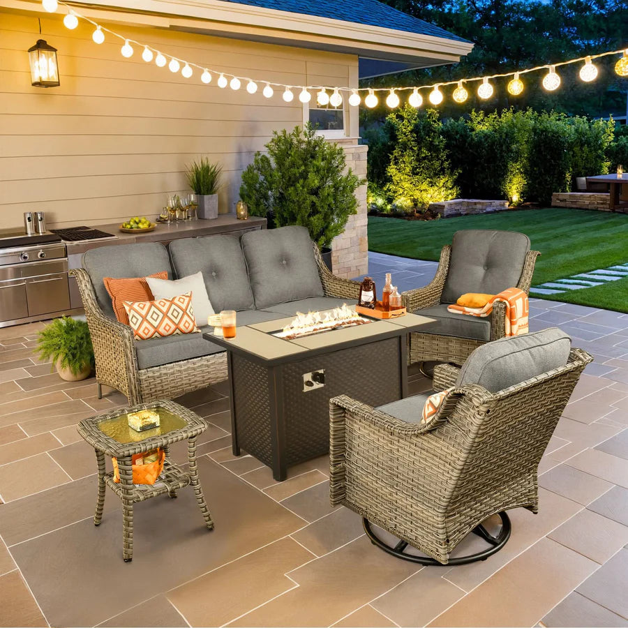 Outdoor 5 Pieces Coversation Set with 42" Fire Pit Table