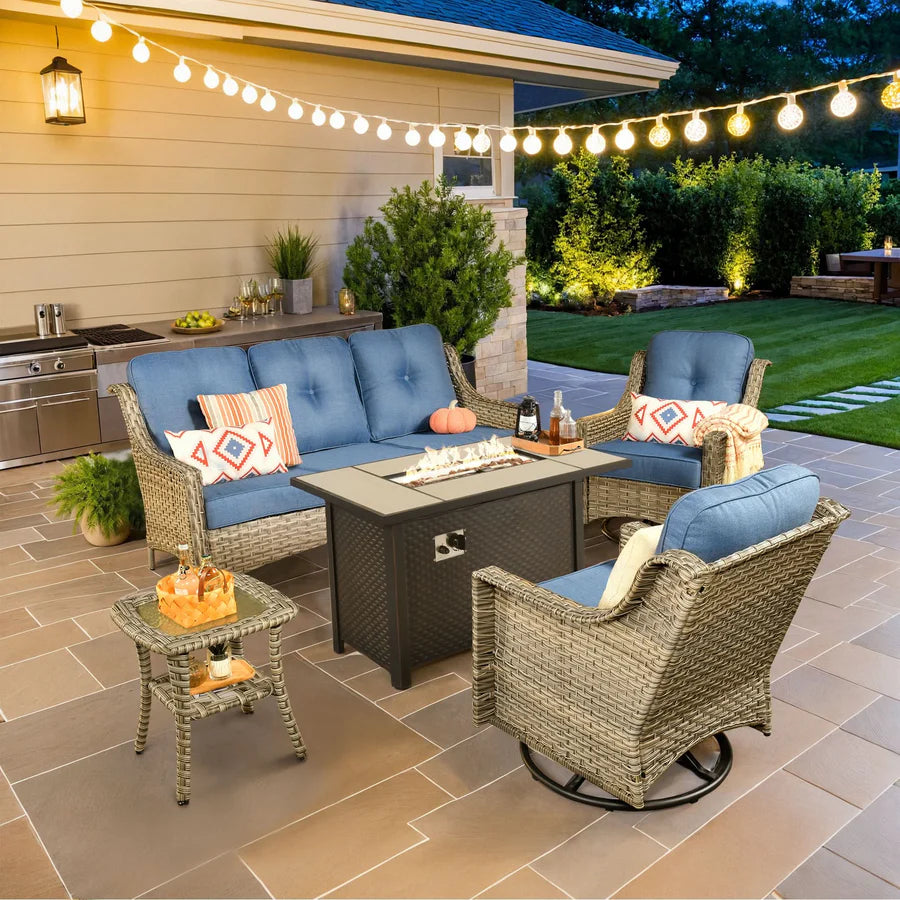 Outdoor 5 Pieces Coversation Set with 42" Fire Pit Table