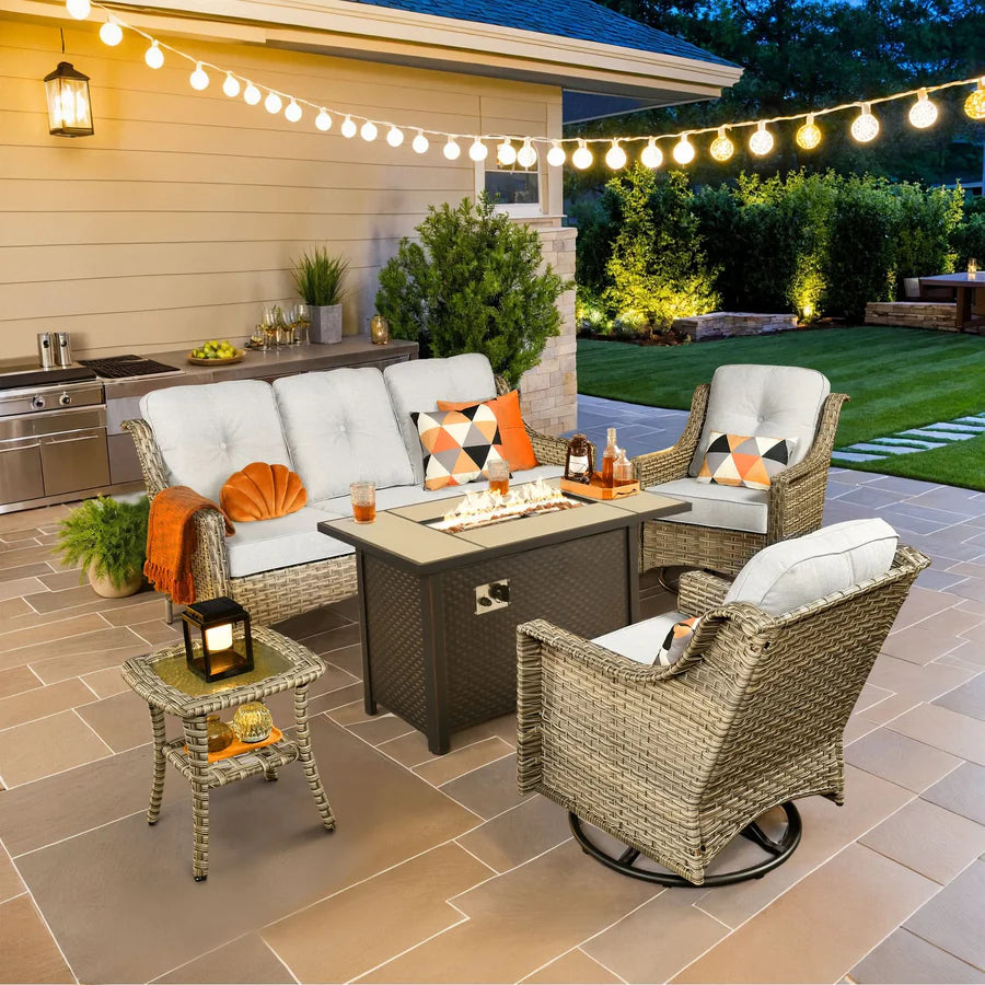 Outdoor 5 Pieces Coversation Set with 42" Fire Pit Table
