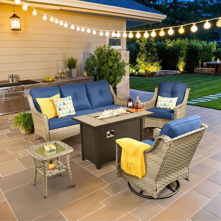 Outdoor 5 Pieces Coversation Set with 42" Fire Pit Table