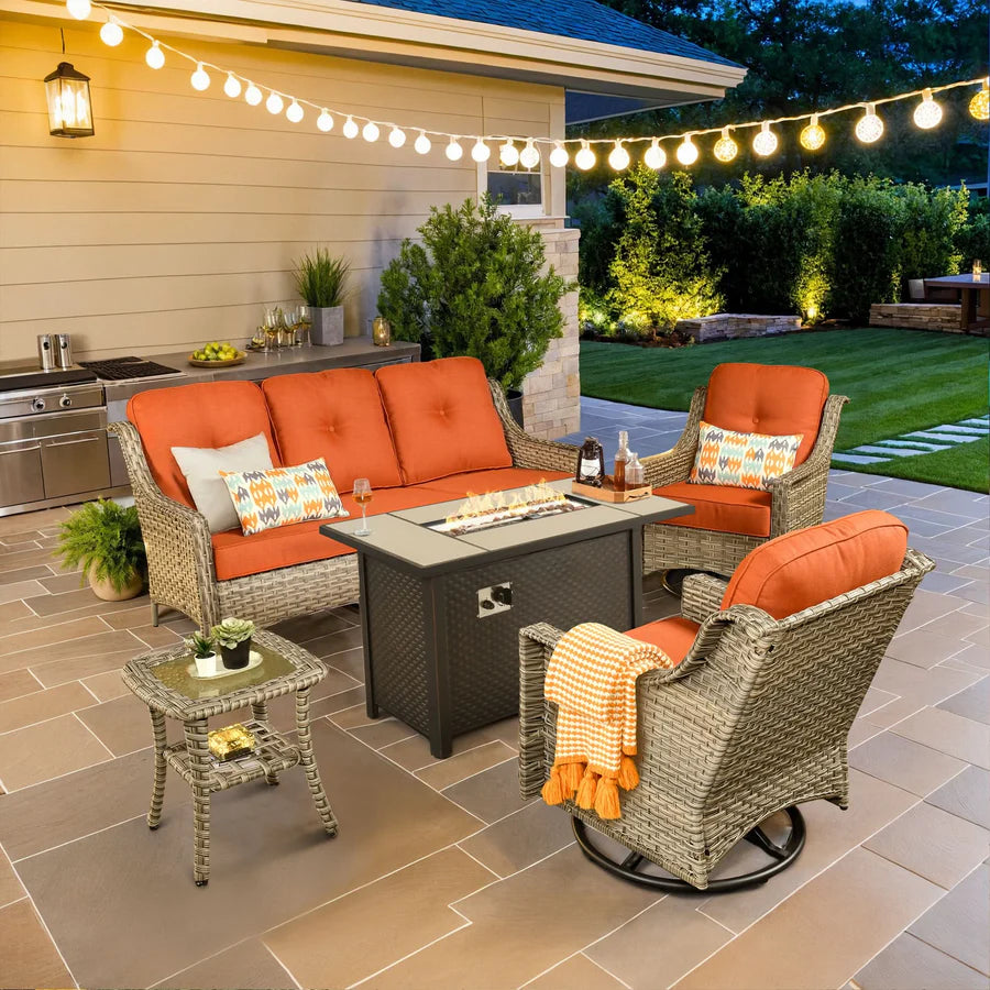 Outdoor 5 Pieces Coversation Set with 42" Fire Pit Table
