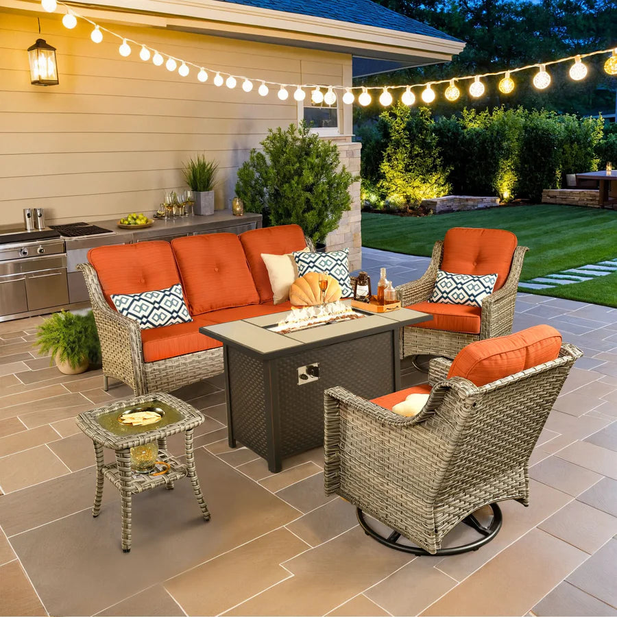 Outdoor 5 Pieces Coversation Set with 42" Fire Pit Table