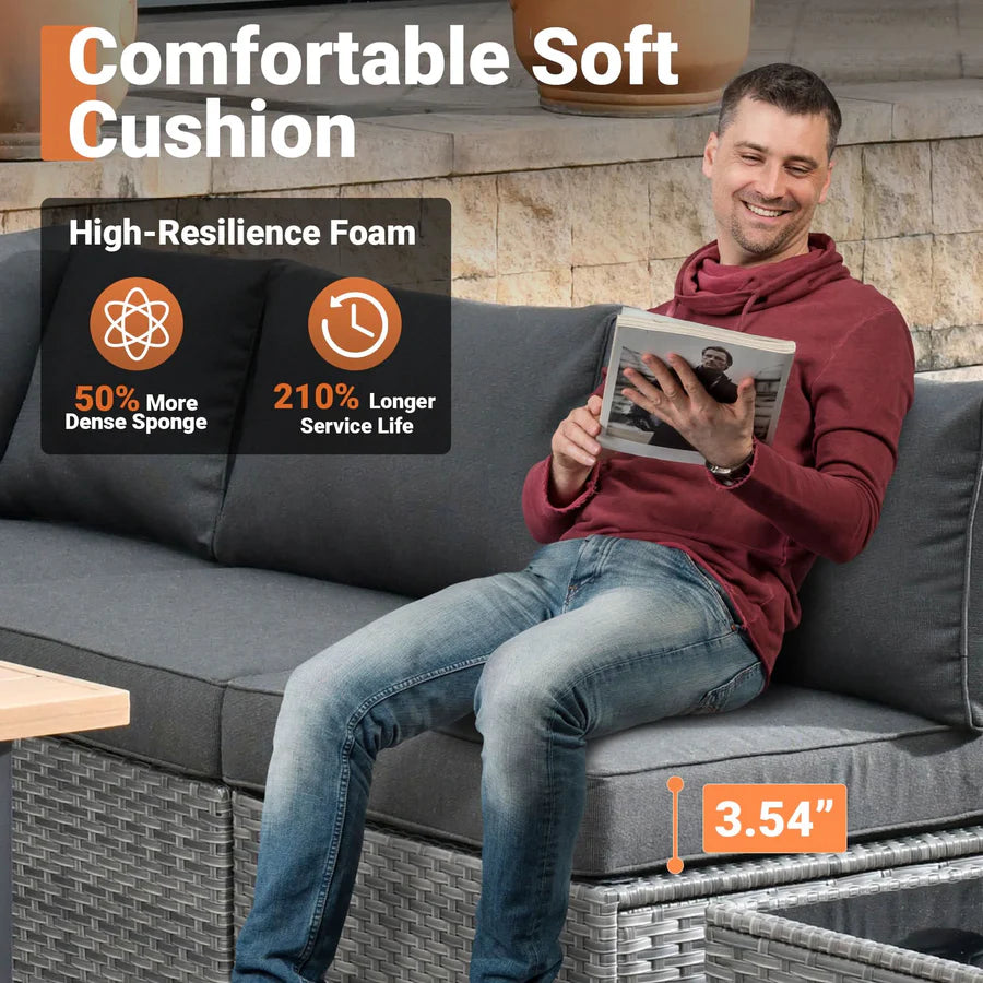 Outdoor 8 Piece Patio Furniture Set with Fire Pit Table,Conversation Sectional Wicker Couch with Coffee Table