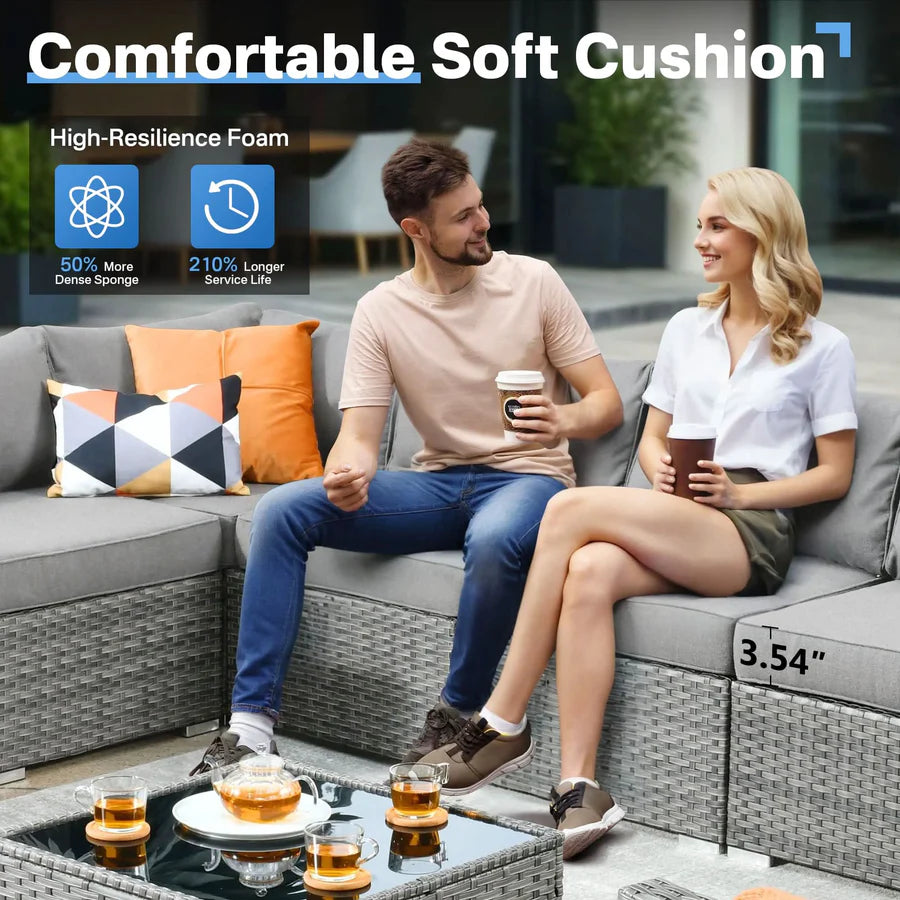 Outdoor 8 Piece Patio Furniture Set with Fire Pit Table,Conversation Sectional Wicker Couch with Coffee Table