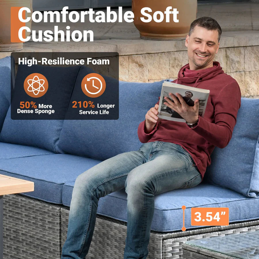 Outdoor 8 Piece Patio Furniture Set with Fire Pit Table,Conversation Sectional Wicker Couch with Coffee Table