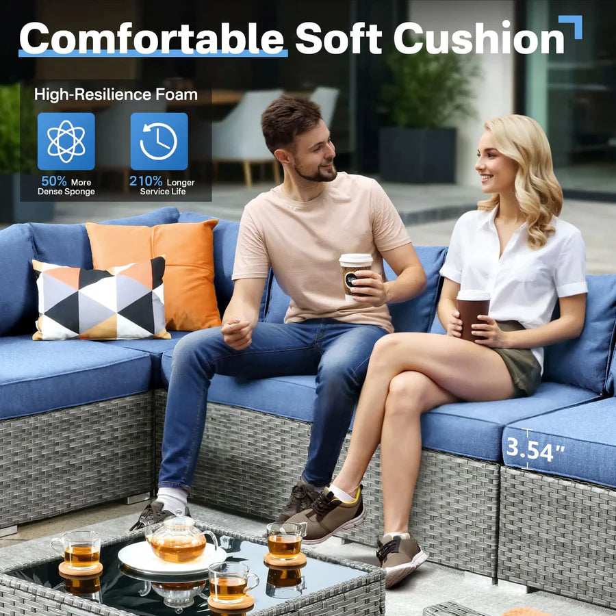 Outdoor 8 Piece Patio Furniture Set with Fire Pit Table,Conversation Sectional Wicker Couch with Coffee Table