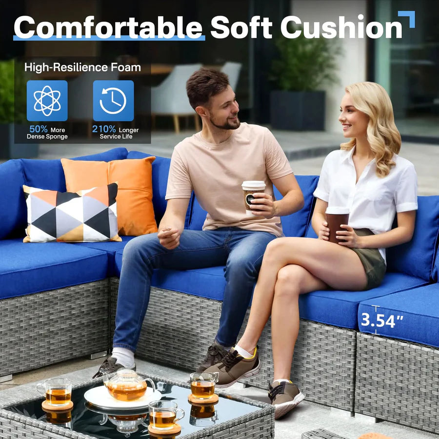 Outdoor 8 Piece Patio Furniture Set with Fire Pit Table,Conversation Sectional Wicker Couch with Coffee Table