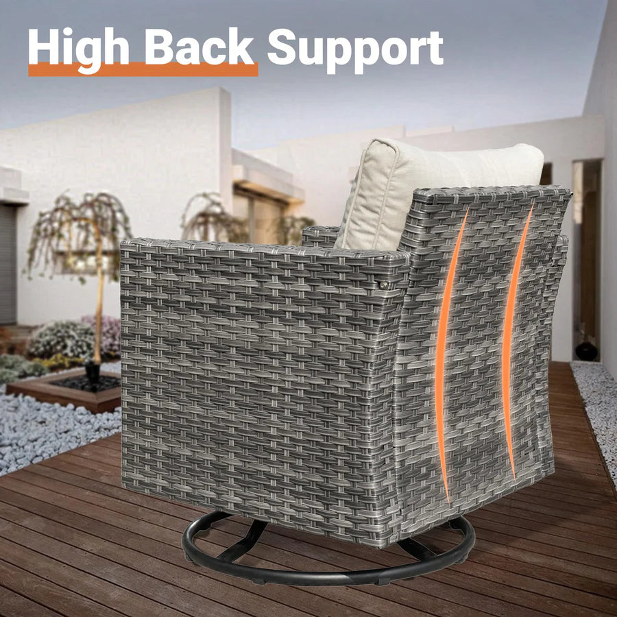Outdoor 9 Piece Coversation Set with Swivel Rocking Chair,Sectional Patio Furniture Set with All-Weather Wicker Sofa