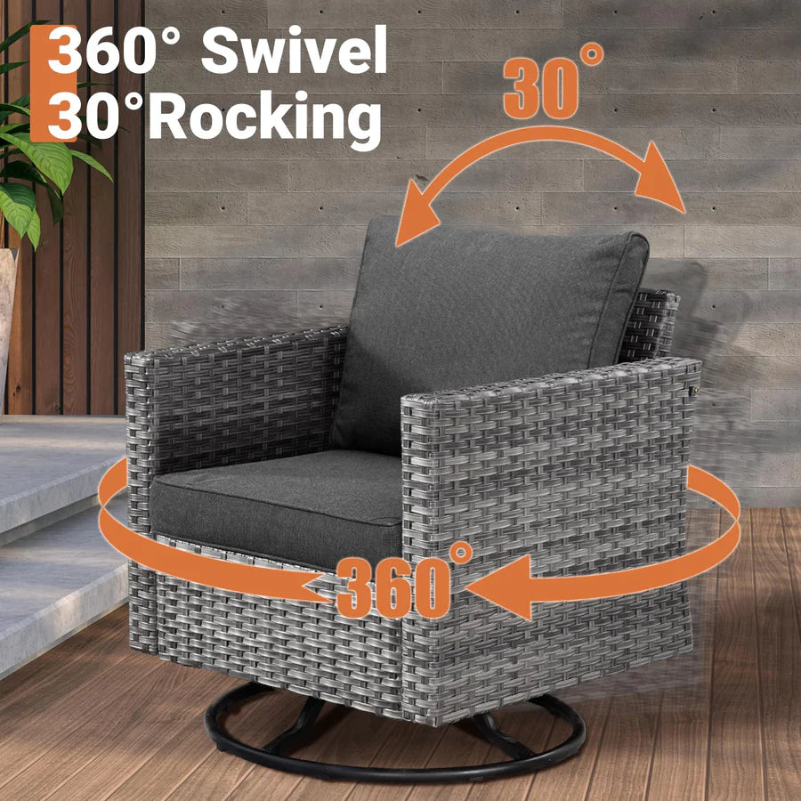 Outdoor 9 Piece Coversation Set with Swivel Rocking Chair,Sectional Patio Furniture Set with All-Weather Wicker Sofa