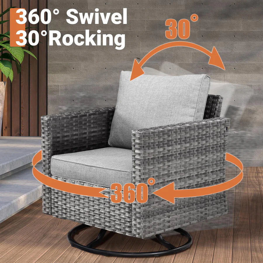 Outdoor 9 Piece Coversation Set with Swivel Rocking Chair,Sectional Patio Furniture Set with All-Weather Wicker Sofa